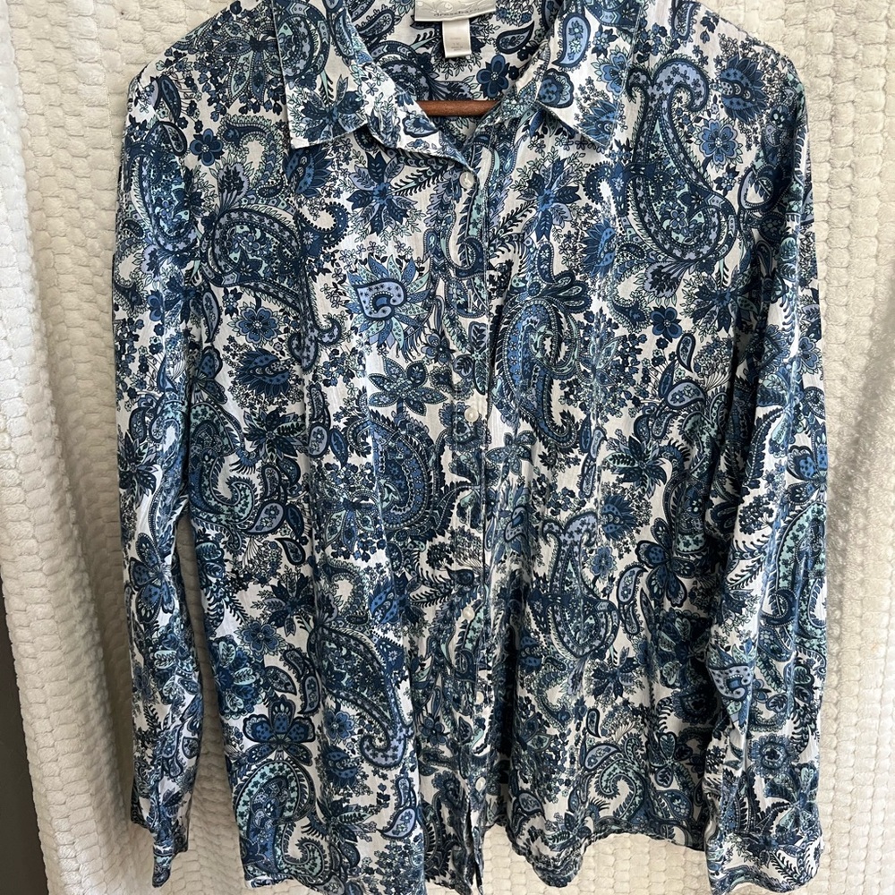 Dressbarn Blue and White Paisley Shirt